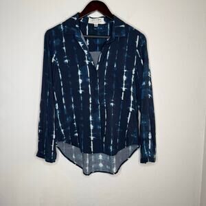 Cloth & Stone Blue Tie Dye Hi Low XS‎ Blouse Sheer Boho Coastal Lightweight